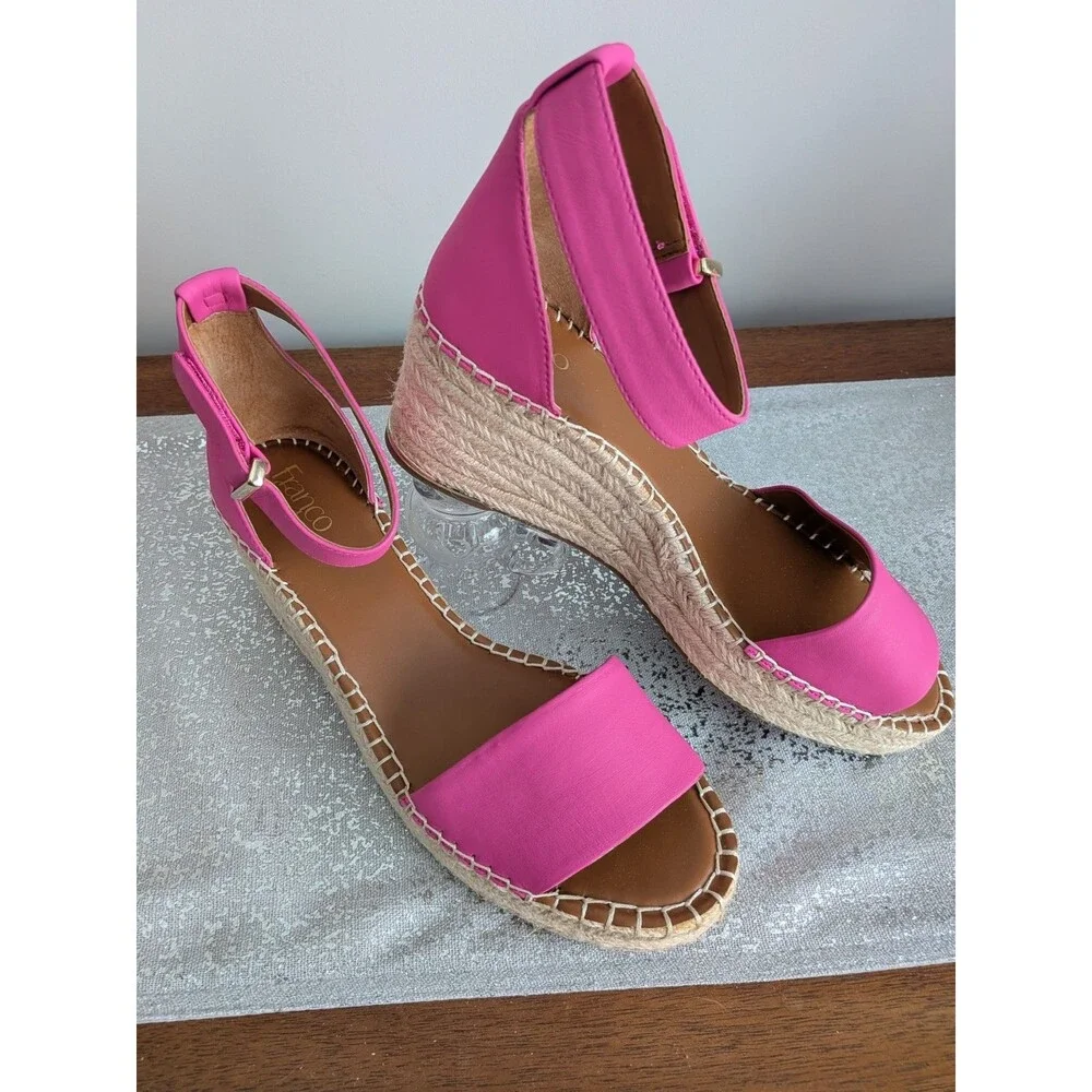 Franco Sarto Clemens Sandals Womens 10 M Fuschia Pink Platform Wedge Leather NEW